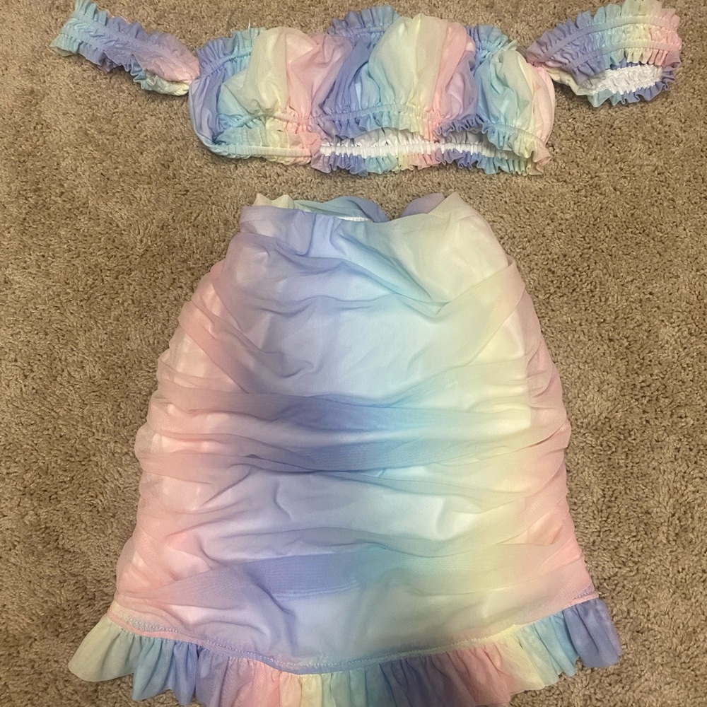 Two Piece Cotton Candy Skirt/Crop Top